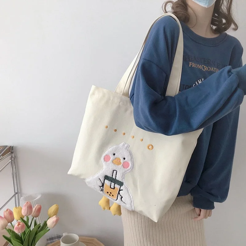 Scratch-Resistant And Luxury Sale Bags Kawaii Duck Embroidery Tote Bag Premium Handbags At Unbeatable Markdowns