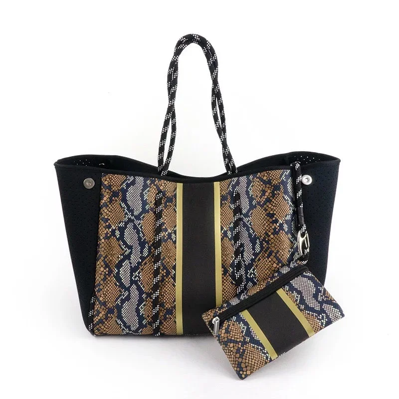 Brown Snake Black Side Panels Neoprene Tote