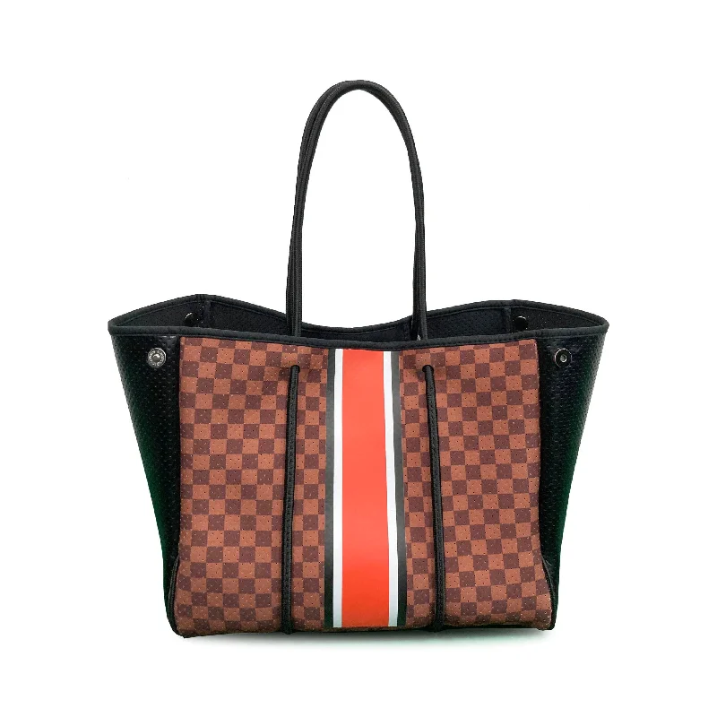 Checkerboard Print W/ Orange Stripe Neoprene Tote