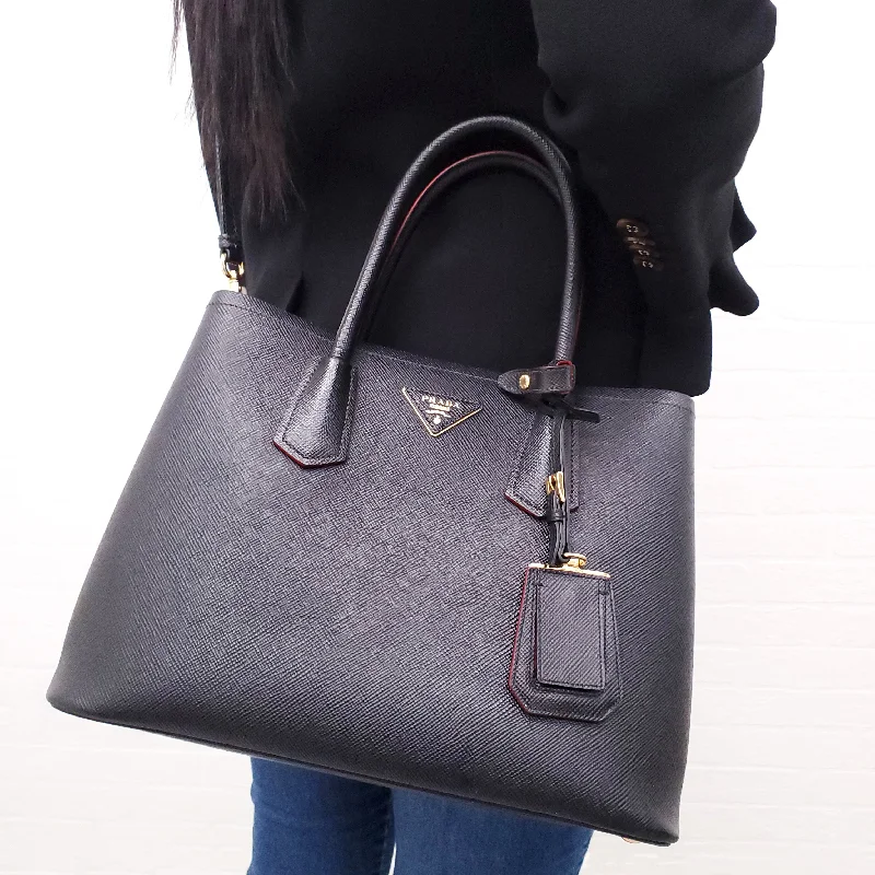 PRADA BLACK SAFFIANO LEATHER BAG WITH RED INTERIOR Elegant Bags With Limited Stock Available