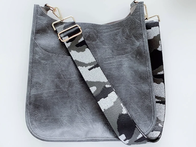 Vegan leather Messenger Bag - Grey W/ Camo Strap