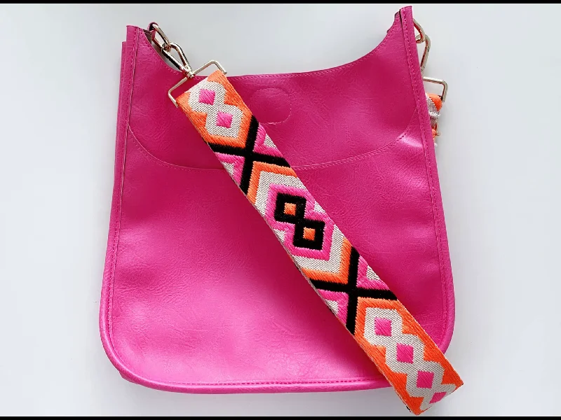 Vegan leather Messenger Bag - Hot Pink w/ Abstract Strap