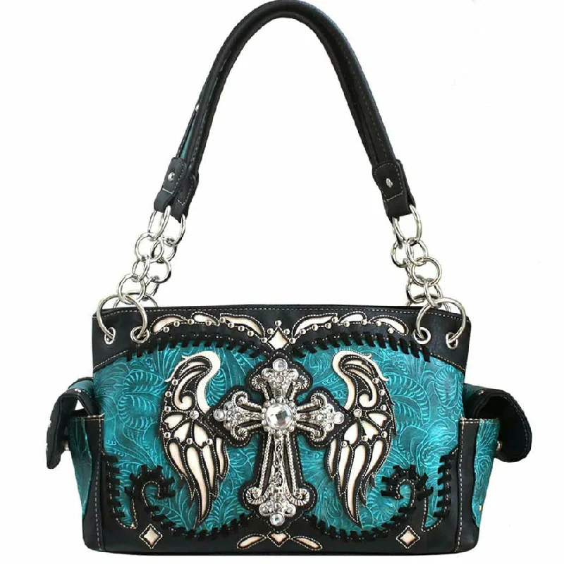 Western Rhinestone Cross Carry Handbag