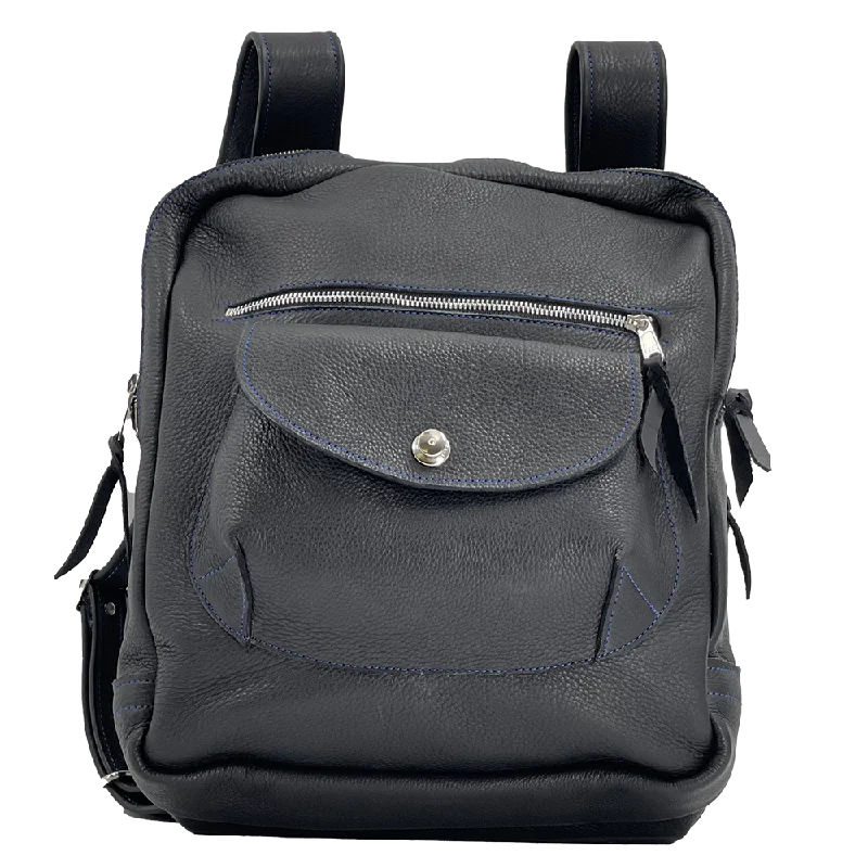 Billy Sunday Black Leather w/ Blue Stitching Backpack