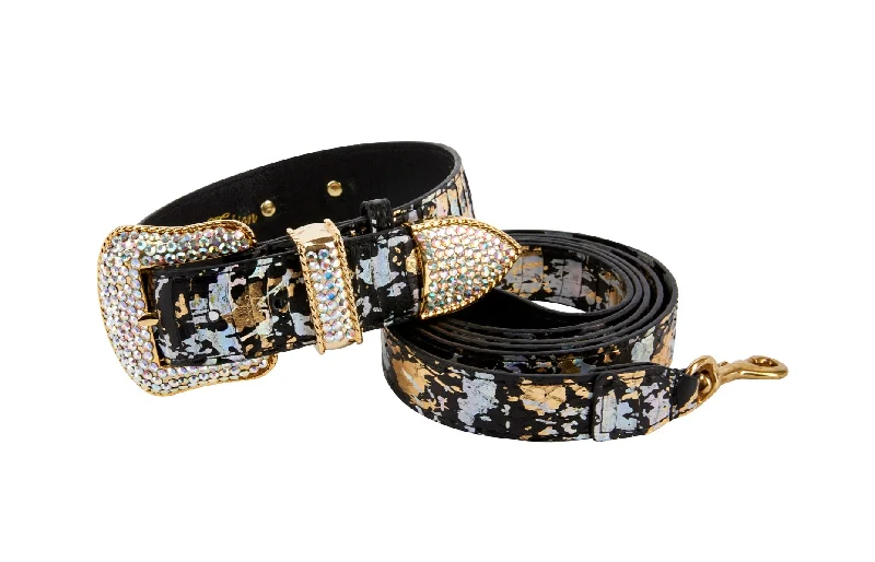 Black, Gold, Silver Iridescent Snake Collar & Leash Set With Swarovski Crystal Hardware Unmissable Deals On High-Quality Designer Bags