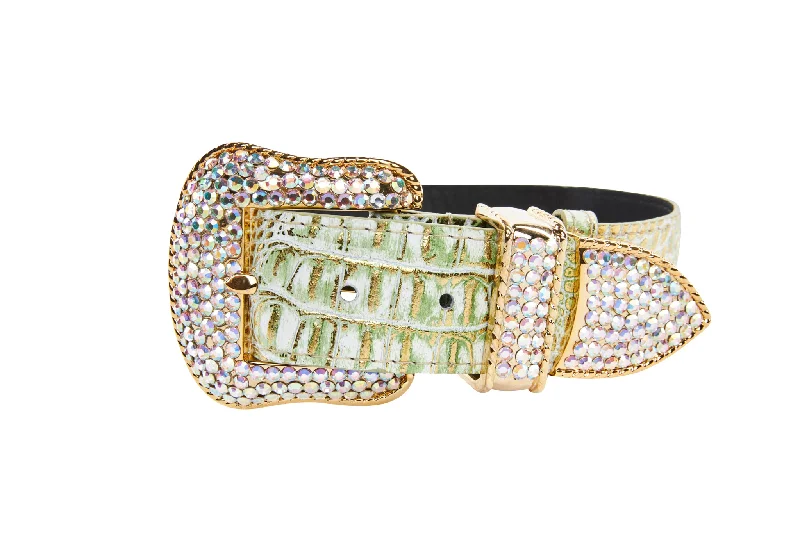 Durable Fashion Picks Green & Gold Embossed Croc Italian Leather Swarovski Crystal Collar The Best Handbag Offers Are Here