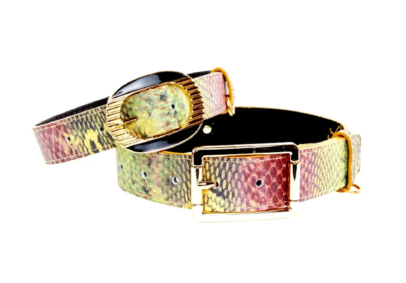 Lightweight And Affordable Bags Yellow and Red Multi Color Embossed Snake Italian Leather Set Of 2 Collars Elegant Bags, Limited Stock Available