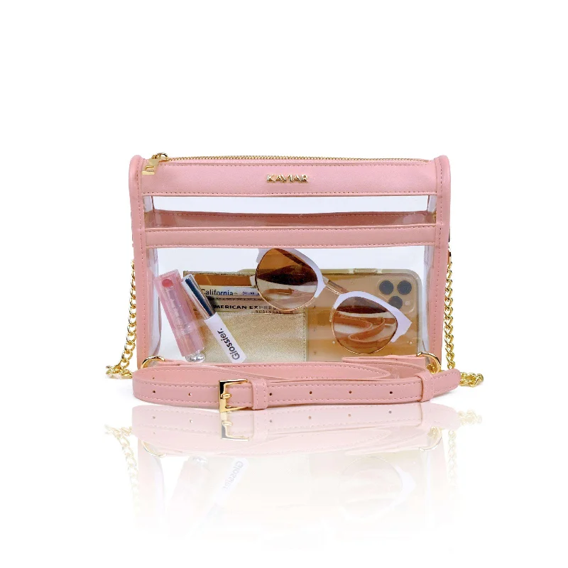 KAVIAR Clara Clear Stadium Crossbody Purse - Pretty Pink