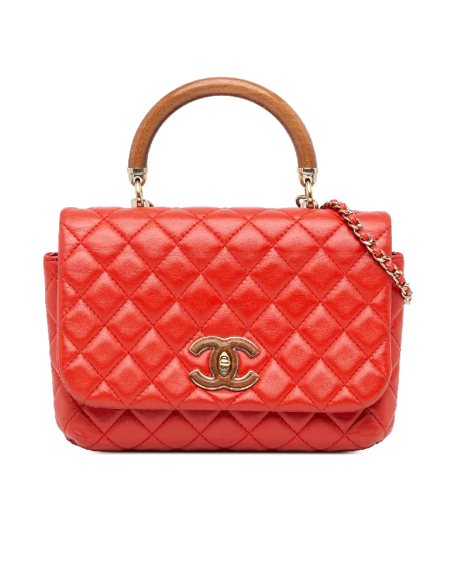 Quilted Lambskin Satchel with Wooden Top Handle