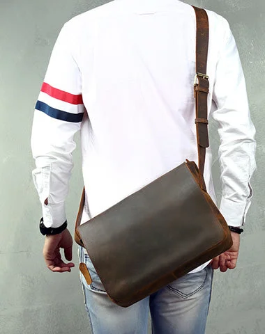 Cool Leather Coffee Mens Side Bag Messenger Bags Vintage Courier Bag for Men