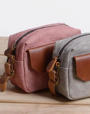 Cool Mens Canvas Leather Side Bag Gray Courier Bag Messenger Bag for Men