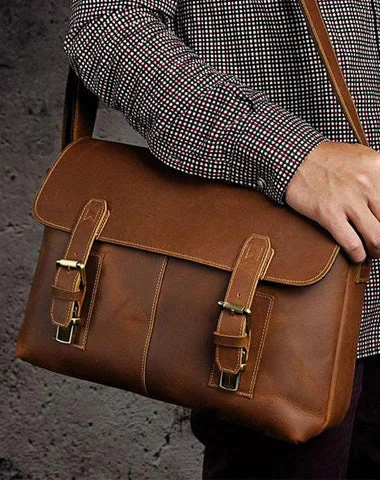 Cool Vintage Brown Leather Mens Side Bag Messenger Bag Shoulder Bag for Men