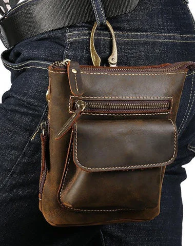 Vintage Brown Leather Men's Small Waist Bag Belt Pouch Belt Bag Small Messenger Bag For Men Designer-Inspired Bags At Reduced Prices