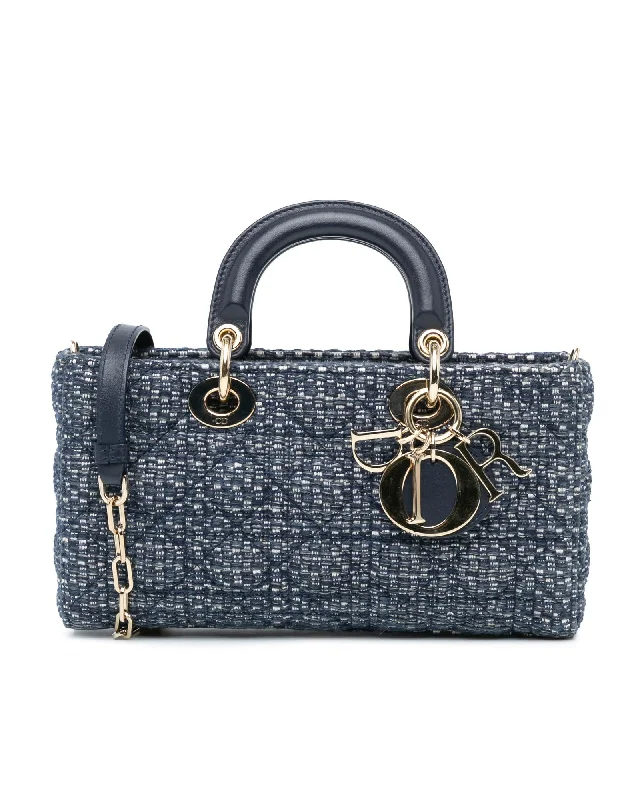 Medium Tweed Cannage Lady Bag with Leather Handles and Detachable Strap