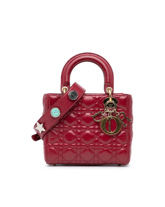 Quilted Leather Small Handbag with Detachable Strap and Interior Pockets