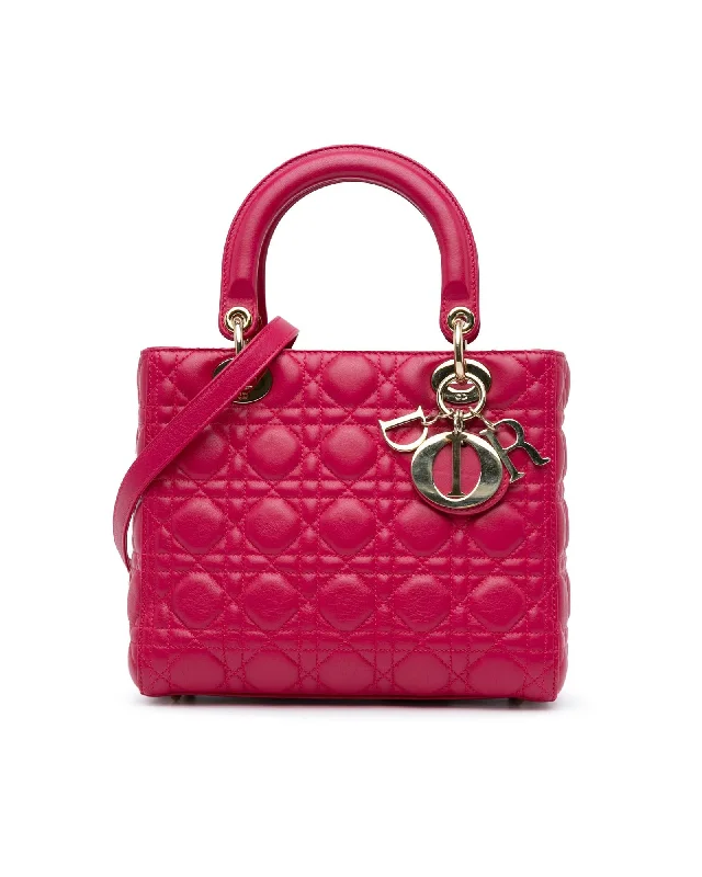 Quilted Lambskin Leather Handbag with Detachable Strap