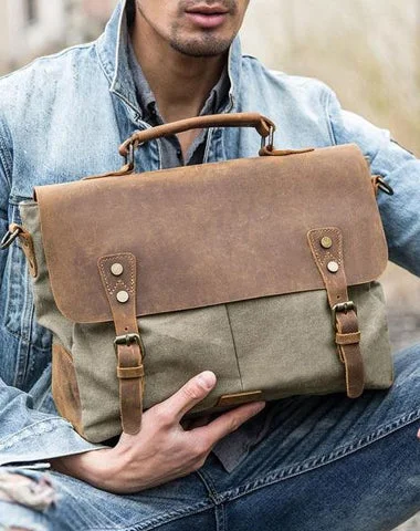 Leather Canvas Messenger Bags for men Vintage Shoulder Bag for men