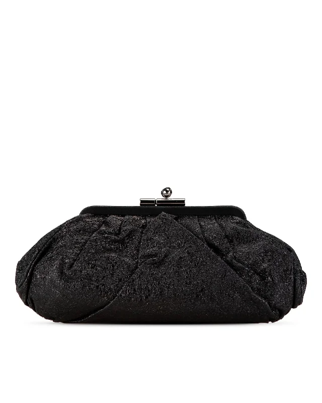 Crackled Calfskin Top Frame Clutch with Clasp Closure