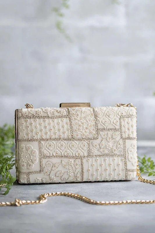 Mosaic Luxe Embroidered Clutch - White