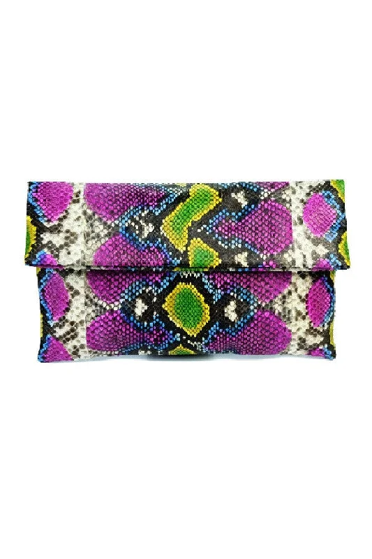 Mandalay Fuchsia Lemon Lime Motif Foldover Clutch