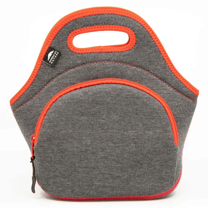 12" Cotton Lunch Bag Grey/Red