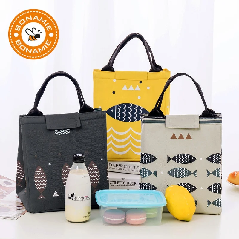 BONAMIE Hot Sales! Waterproof Oxford Tote Lunch Bag Large Capacity Thermal Food Picnic Lunch Bags for Women kid Men Fish Pattern