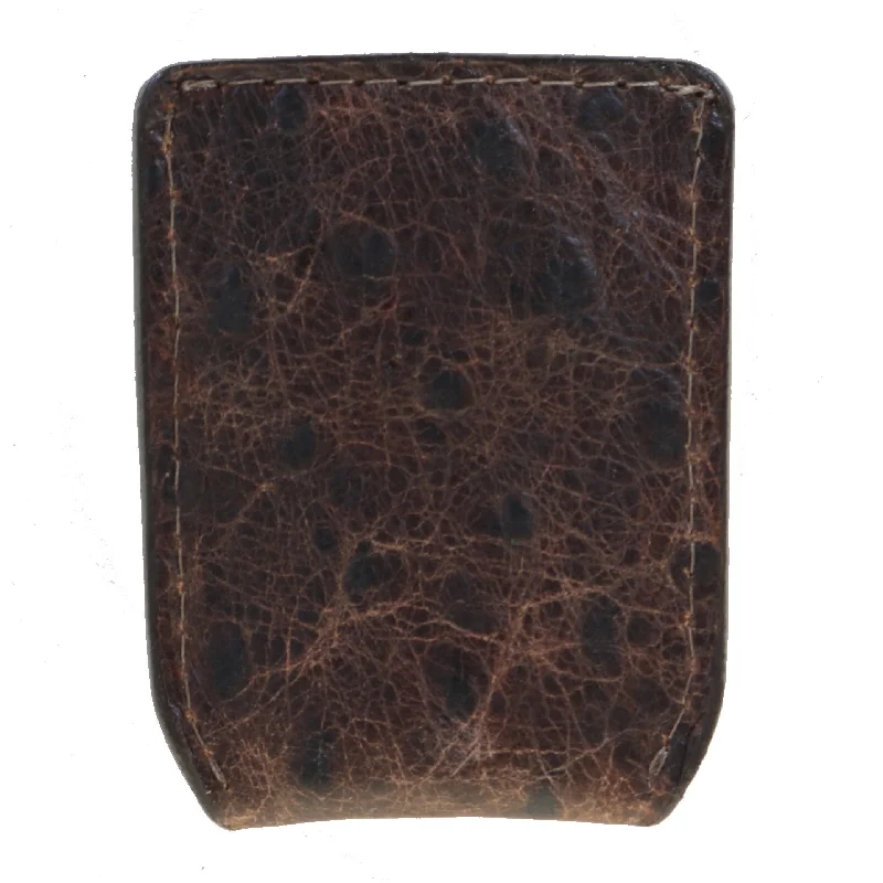 FMMC05 - Brown Ostrich Print Flat Magnetic Money Clip