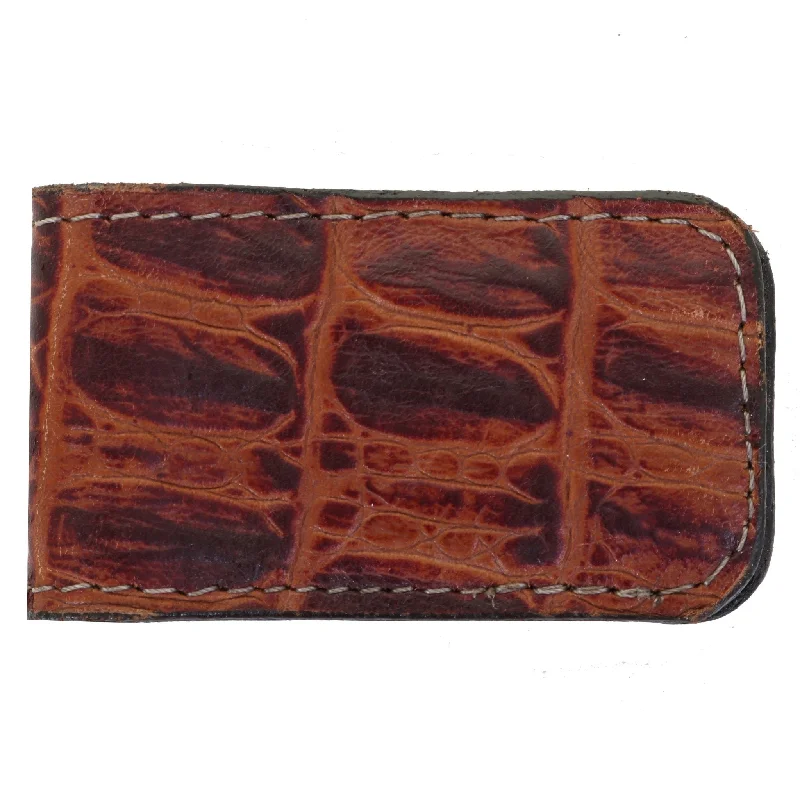 MCM15 - Cognac Knife Tail Gator Print Magnetic Money Clip