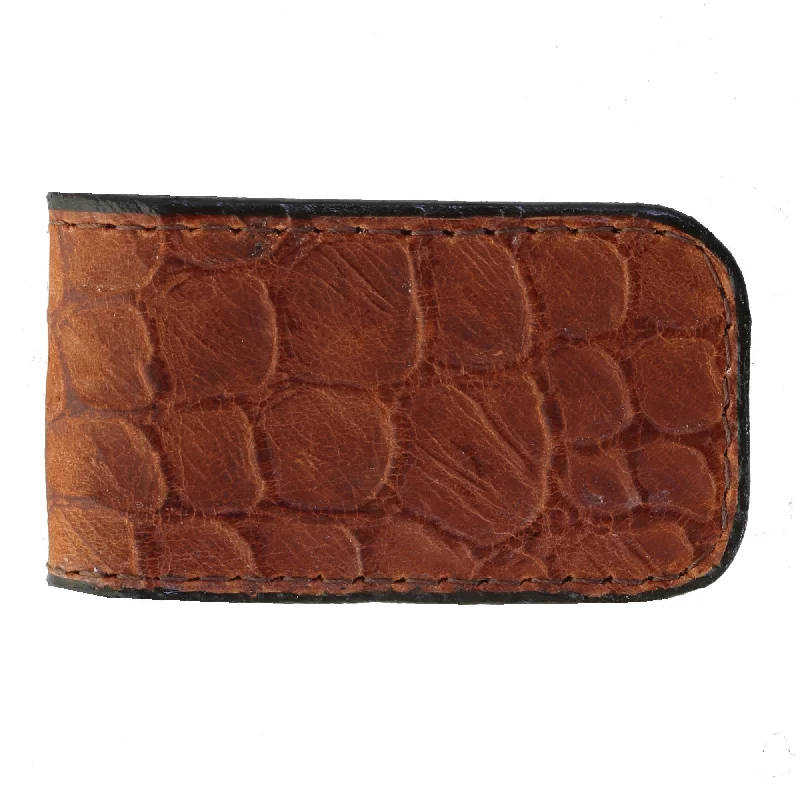 MCM17 -  Cognac African Fish Print Magnetic Money Clip