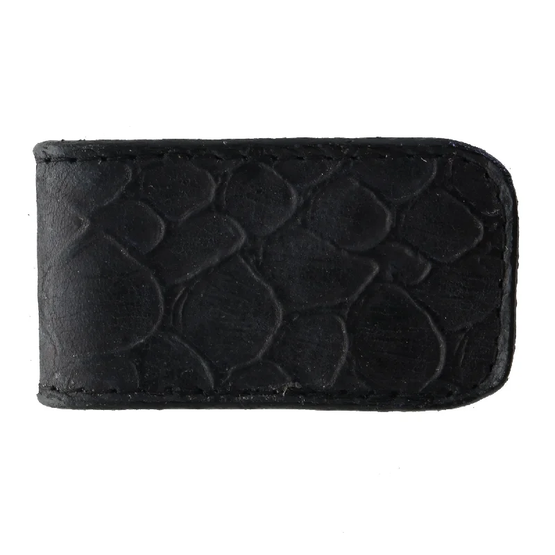 MCM21 -   Black African Fish Scale Print Magnetic Money Clip