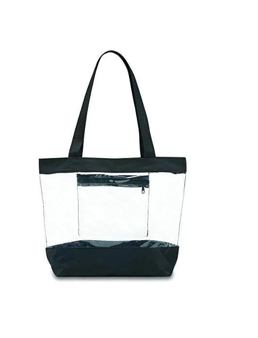 Medium Clear Tote Bag with Zipper Closure and Interior Pocket - BLACK (BG201-BLK)