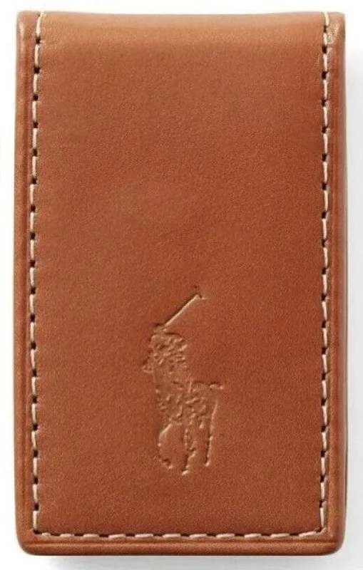 Polo Ralph Lauren Men's Leather Magnetic Money Clip Brown