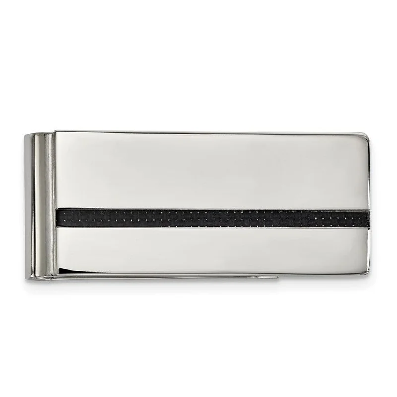 Stainless Steel Polished Black Carbon Fiber Inlay Money Clip