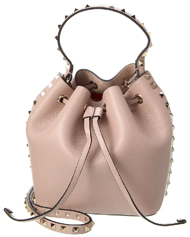 Valentino Rockstud Grainy Leather Bucket Bag