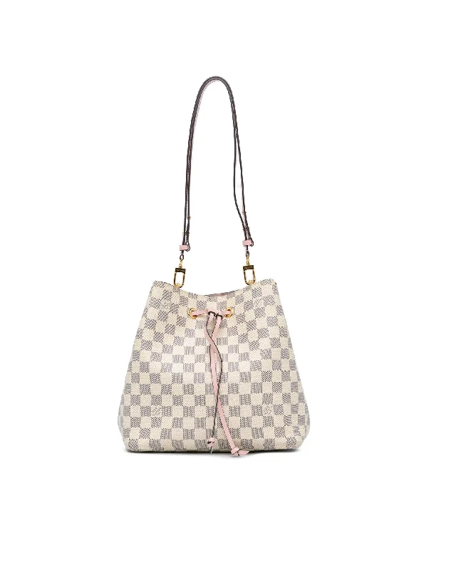 Damier Azur Canvas Neonoe Bag with Leather Strap and Drawstring Closure