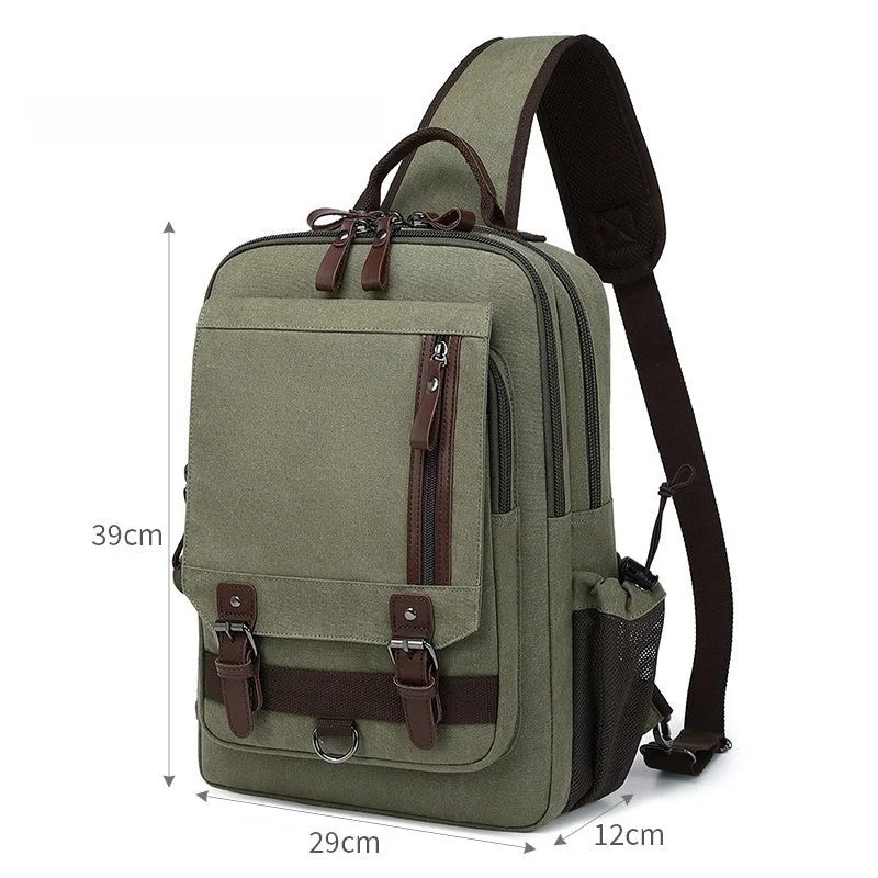 Army Green School Canvas Large Sling Bag For Men Business Canvas Sling Bag For Big Men