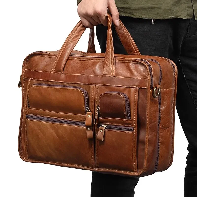 Bag Men Leather Men’ s Briefcase Laptop Casual Business Tote Bag