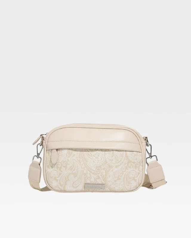 Paisley Crossbody Messenger Bag in Beige