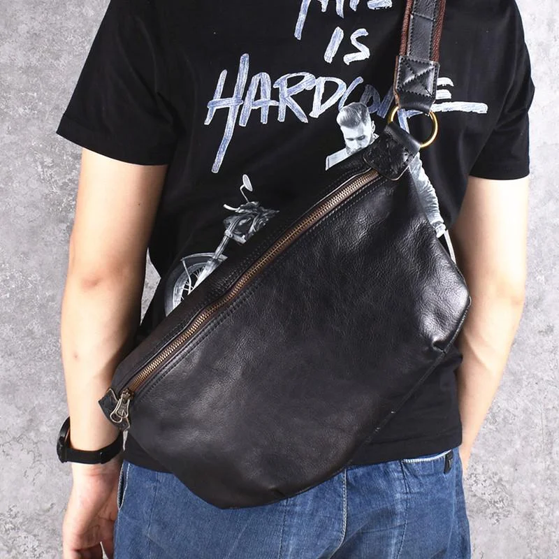 Black Leather Mens Large Sling Bag Leather Mens Big Sling Bag Sling Bag For Big Men