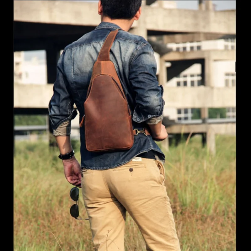 Brown Mens Leather Sling Bag Cool Leather Sling Bag for Men Men's Leather Sling Bag