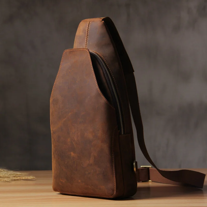 Dark Brown Men's Leather Sling Bag Mens Leather Sling Bag Cool Leather Sling Bag for Men