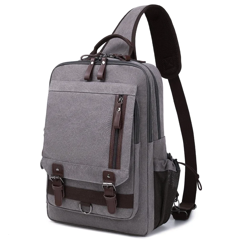 Gray School Canvas Large Sling Bag For Men Business Canvas Sling Bag For Big Men