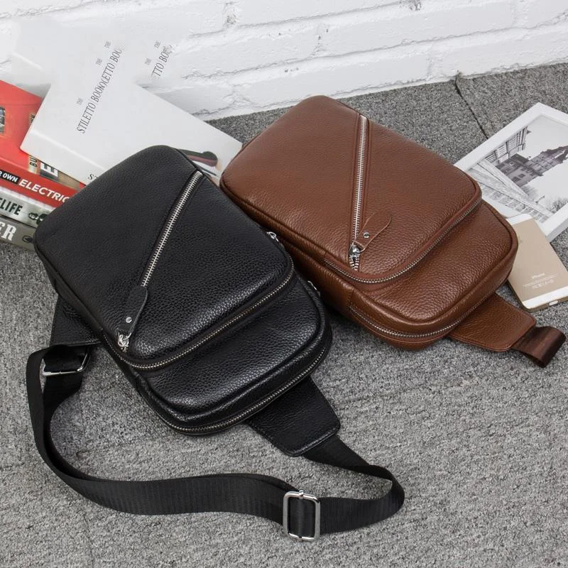 Leather Mens Cool Sling Bag Crossbody Bag Chest Bag for men