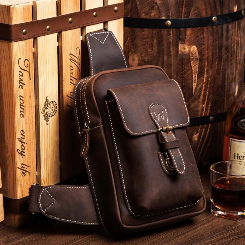 Leather Mens Cool Sling Bag Crossbody Bag Chest Bag for men