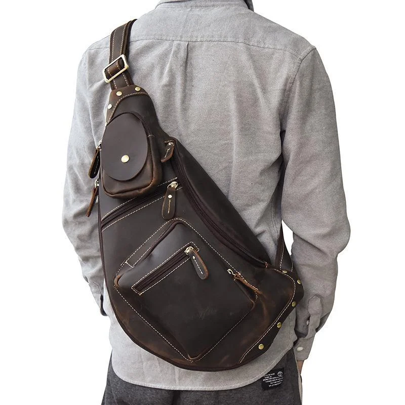 Cool Large Leather Sling Bag for Men MENS Big Sling Shoulder Bag For Men