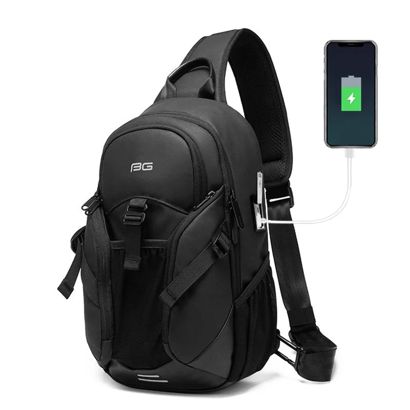 Men's USB Sling Pack Purse with Cup Pocket